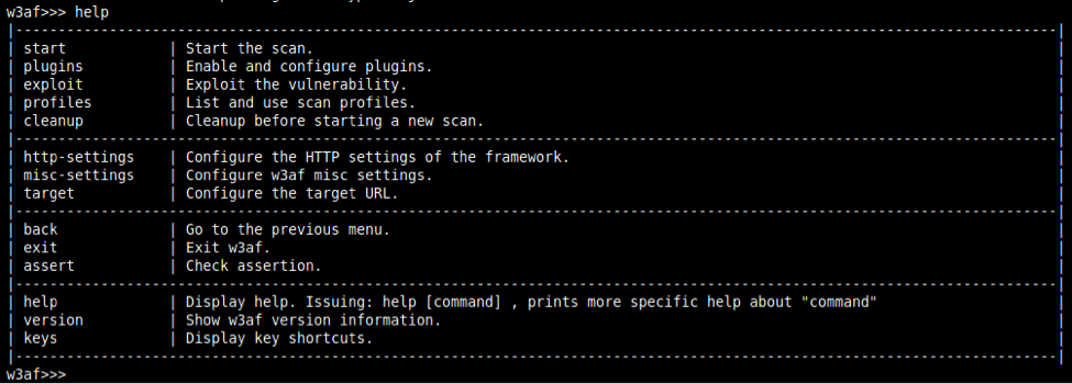Figure 2: w3af help