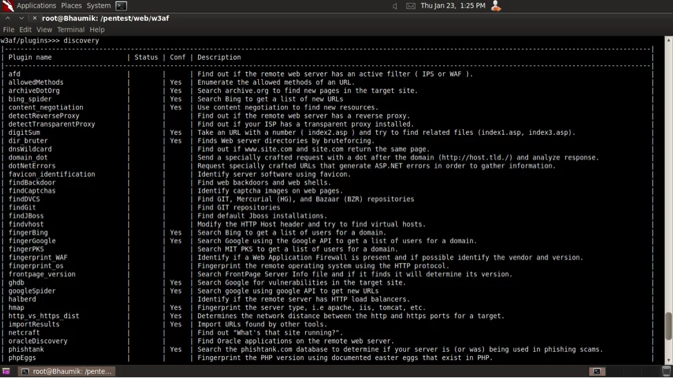 Figure 5: List of discovery plugins.