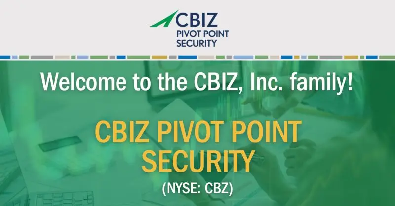 an advertisement for cbiz pivot point security with a green background